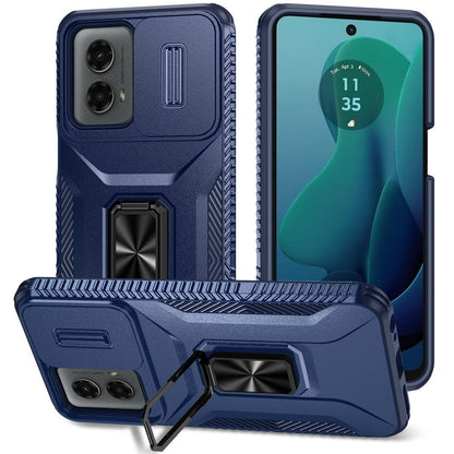 For Apple iPhone 15 Case, Camera Cover with Magnetic Rotation Ring Stand, Military Grade Hybrid Hard TPU Shockproof Case Cover Blue