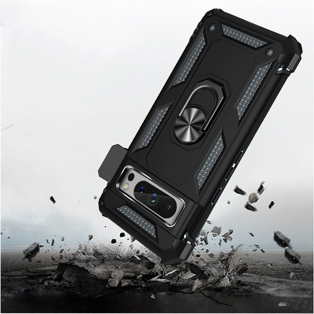 For Google Pixel 10 Pro XL Hybrid Combo Belt Clip Holster with Ring Stand Holder, Military Grade Fit Magnetic Car Mount Shockproof Case Cover Black