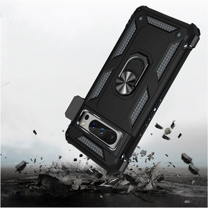 For Google Pixel 10 Pro XL Hybrid Combo Belt Clip Holster with Ring Stand Holder, Military Grade Fit Magnetic Car Mount Shockproof Case Cover Black