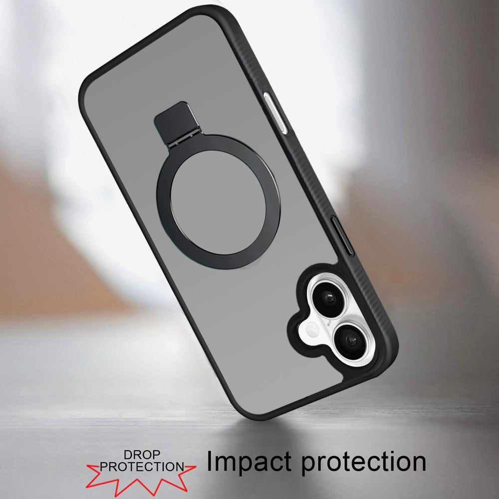 For Apple iPhone 17 Air (6.6") Magnetic Circle Kickstand with MagSafe Compatibility, Matte Skin, Rugged Bumper, and Ring Holder Case Cover Black