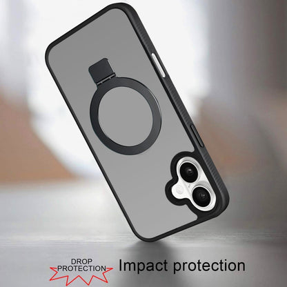 For Apple iPhone 17 (6.3") Magnetic Circle Kickstand with MagSafe Compatibility, Matte Skin, Rugged Bumper, and Ring Holder Case Cover Black