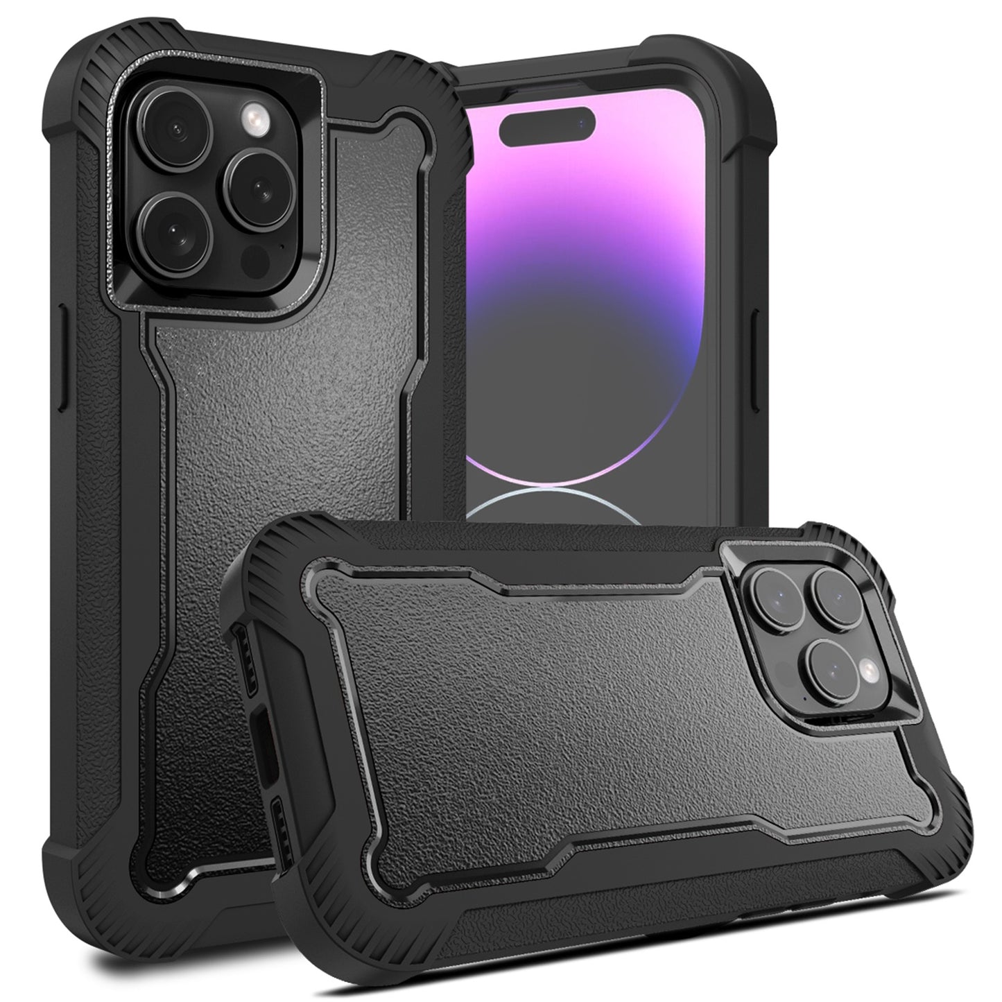 For Apple iPhone 16 Pro (6.3") Tough Hybrid Shockproof Hybrid PC + TPU Bumper Frame Rubber Drop Proof 3in1 Armor Full Body Case Cover