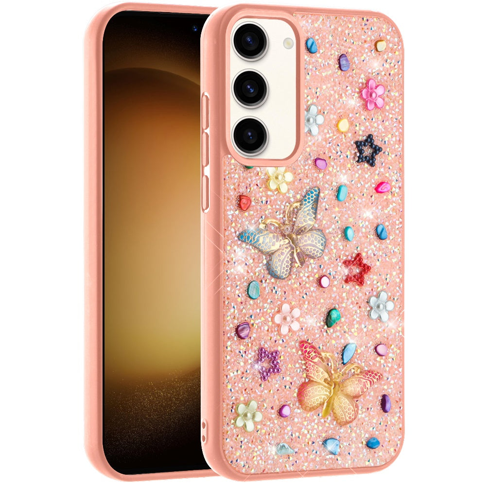 For Motorola Moto G 5G 2025 Diamond Butterfly 3D Glitter Bling Design, Slim Hybrid Sparkle Protective Cover TPU for Women Girls Case Cover Light Pink