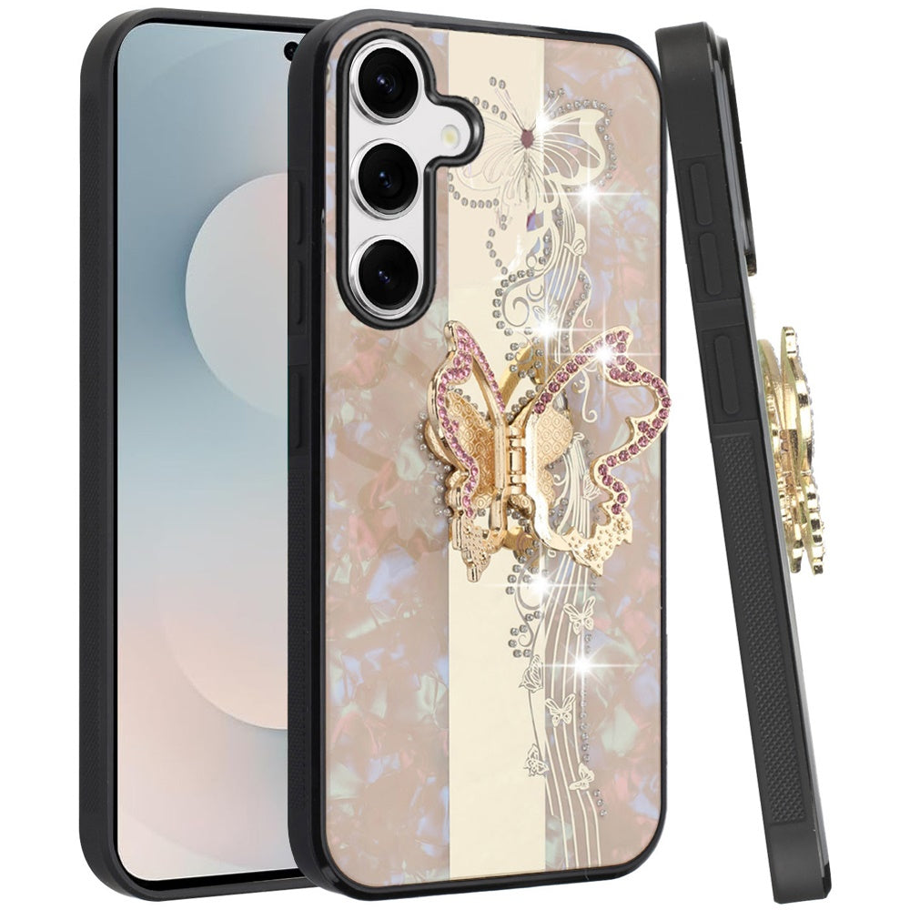 For Samsung Galaxy S26+ / S26 Plus Diamonds 3D Butterfly Bling Sparkly Glitter Ornaments Engraving Hybrid with Stand Fashion Case Cover