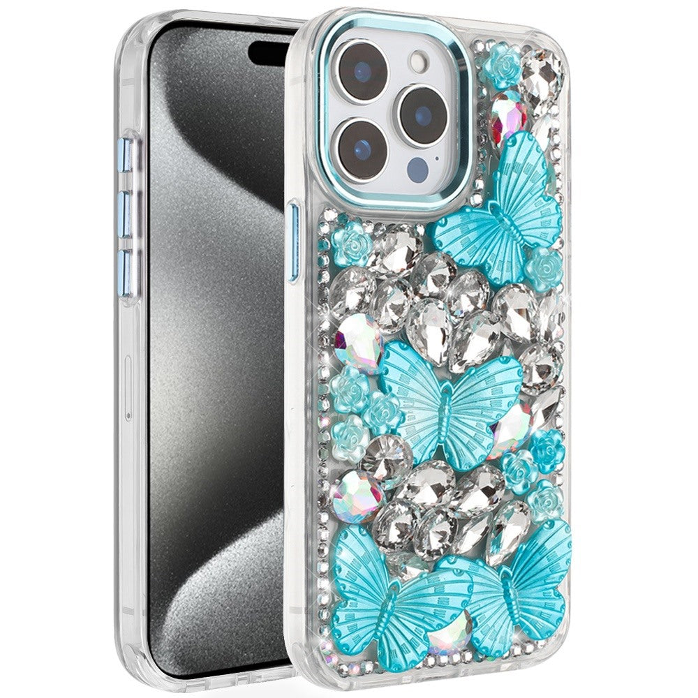 For Motorola Moto G Power 5G 2025 3D Diamond Floral Butterfly Bling Stone Hybrid, Sparkly Rhinestone Gemstone Back Shockproof Case Cover
