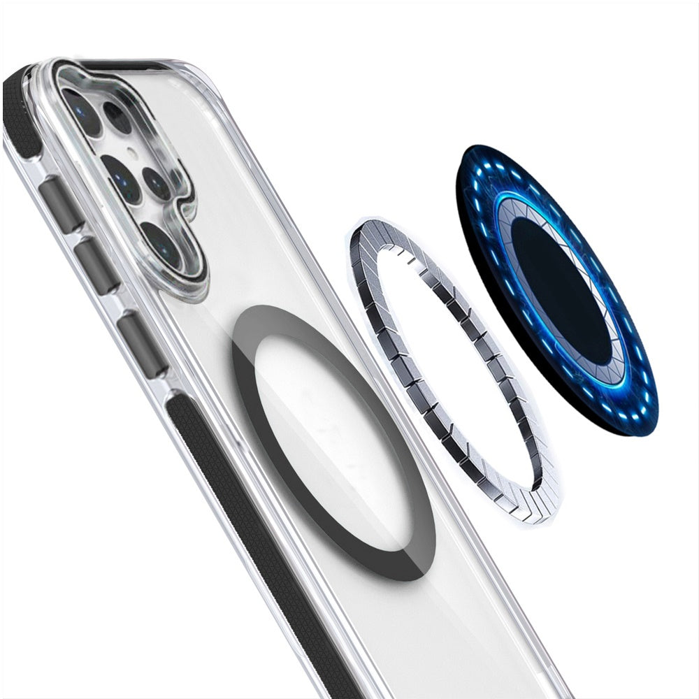 For Samsung Galaxy S26 Ultra Hybrid Clear Back Case with Invisible Camera Bracket Stand, MagSafe Magnetic Circle, Shockproof Color Frame Case Cover