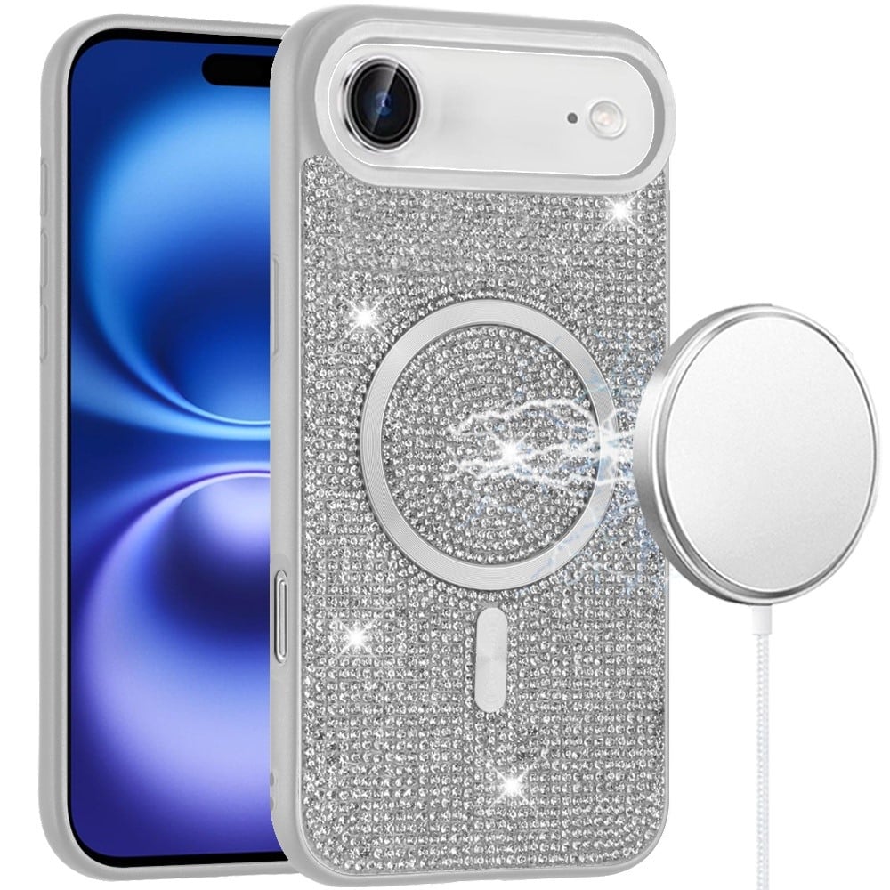For Apple iPhone 17 Air (6.6") Sparkly Diamond Bling Case Rhinestone Skin Hybrid with Magnetic Circle, MagSafe Compatible Case Cover