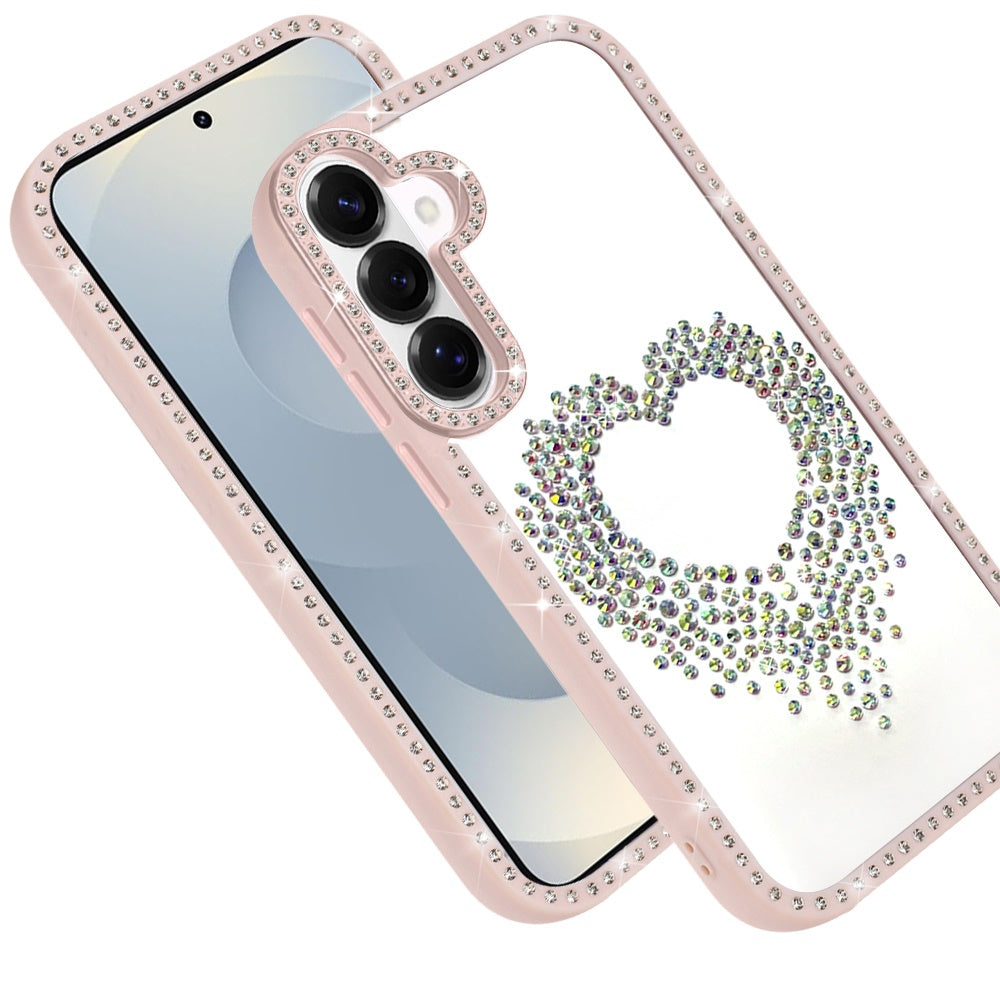 For Samsung Galaxy S26 Angel Hearts Glitter Shimmer Diamond Edge Hybrid Drop Protection Shockproof Design Case Cover