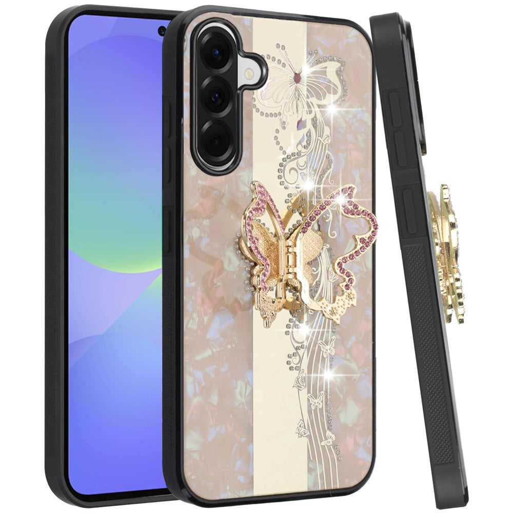 For Samsung Galaxy A37 Diamonds 3D Butterfly Bling Sparkly Glitter Ornaments Engraving Hybrid with Stand Fashion Case Cover