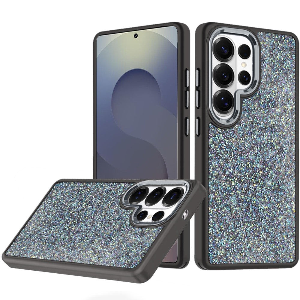 For Samsung Galaxy S25 Ultra Crystal Sparkle Diamond Glass Full Mini Glitter Bling Frame TPU Hybrid Protective Case Cover