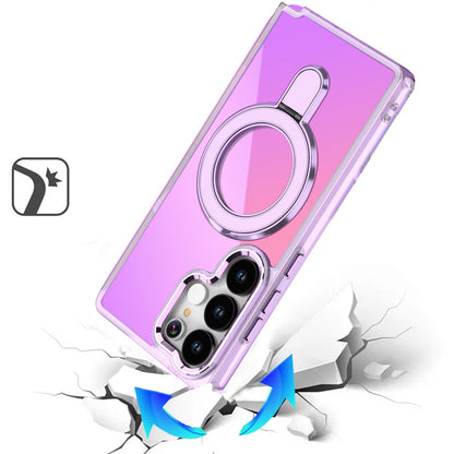 For Samsung Galaxy S26 Ultra Chrome Hybrid with Rotating Magnetic Circle Ring Stand, Slim Shockproof Hybrid Case Cover