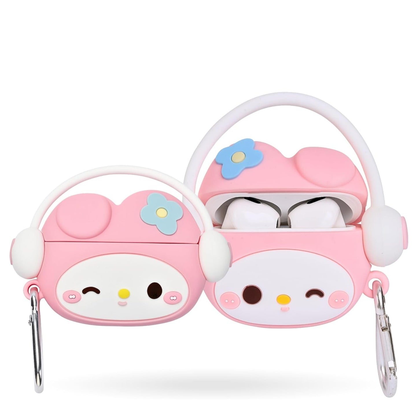 For Airpods Pro 3 Hybrid Cute 3D Fun Design Silicone Skin Cartoon Animal with Keychain Buckle Holder Rubber TPU Soft Case Cover Pink Kitty