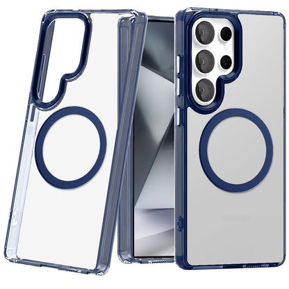 For Samsung Galaxy S24 Ultra Transparent Back Hybrid Case - Magnetic Circle, Color Frame, Metal Buttons, MagSafe Compatible Case Cover