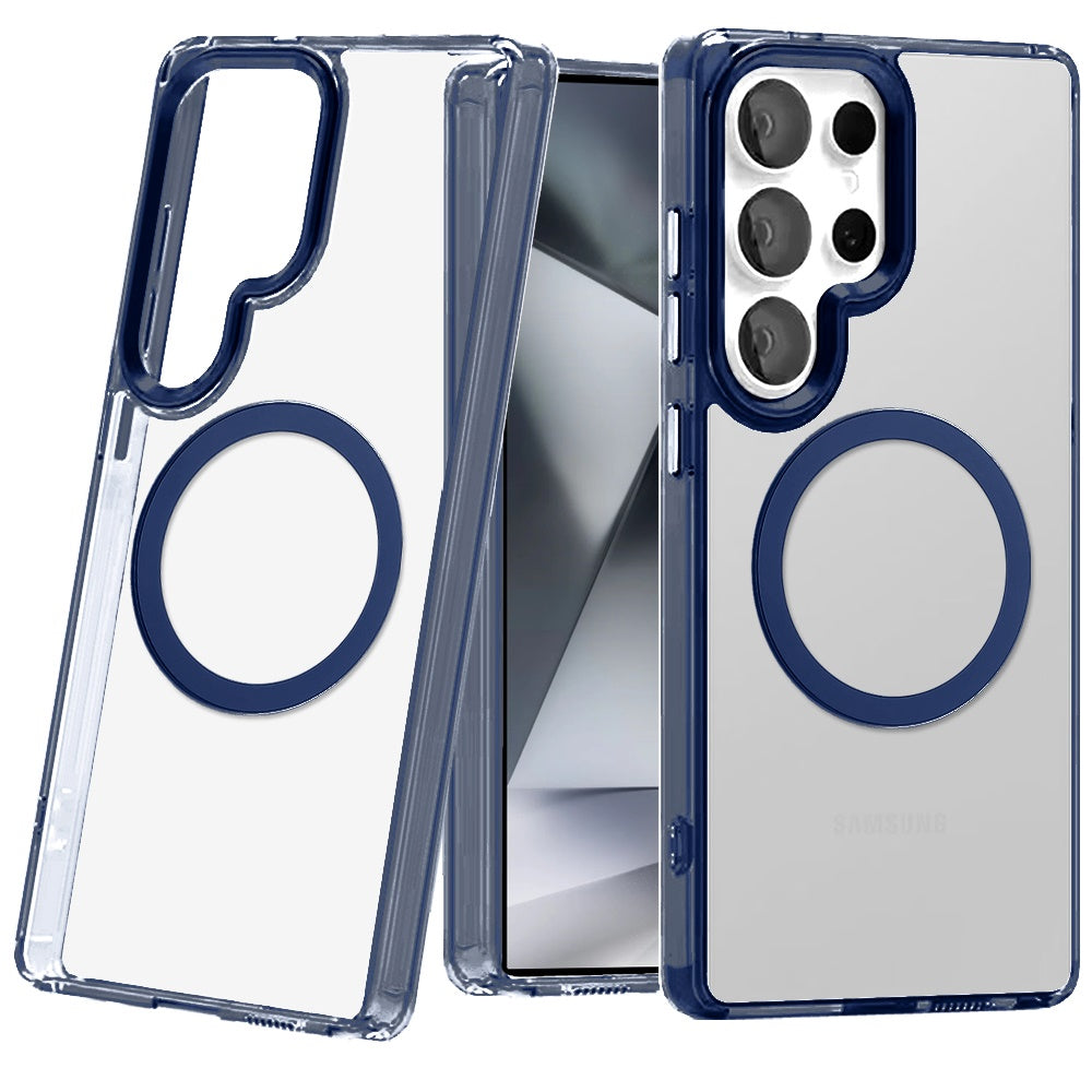 For Samsung Galaxy S24+ Plus Transparent Back Hybrid Case - Magnetic Circle, Color Frame, Metal Buttons, MagSafe Compatible Case Cover