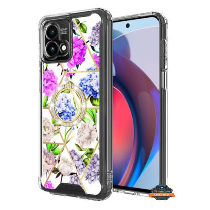 For Motorola Moto G Stylus 5G 2025 Fashion Design Bling Diamond Hybrid Protective Case, Ring Kickstand Hard PC + TPU Case Cover