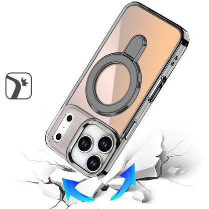 For Apple iPhone 17 Pro (6.3") Chrome Hybrid with Rotating Magnetic Circle Ring Stand, Slim Shockproof Hybrid Case Cover Cosmic Orange