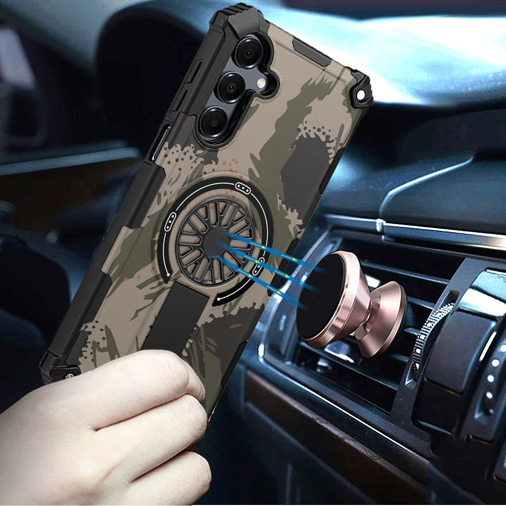 Phone Case for Samsung Galaxy A17 5G Magnetic Car Mount Friendly Hybrid Rugged Grip Shockproof Anti Slip Textured Armor Durable Protective Cover Natural Camo