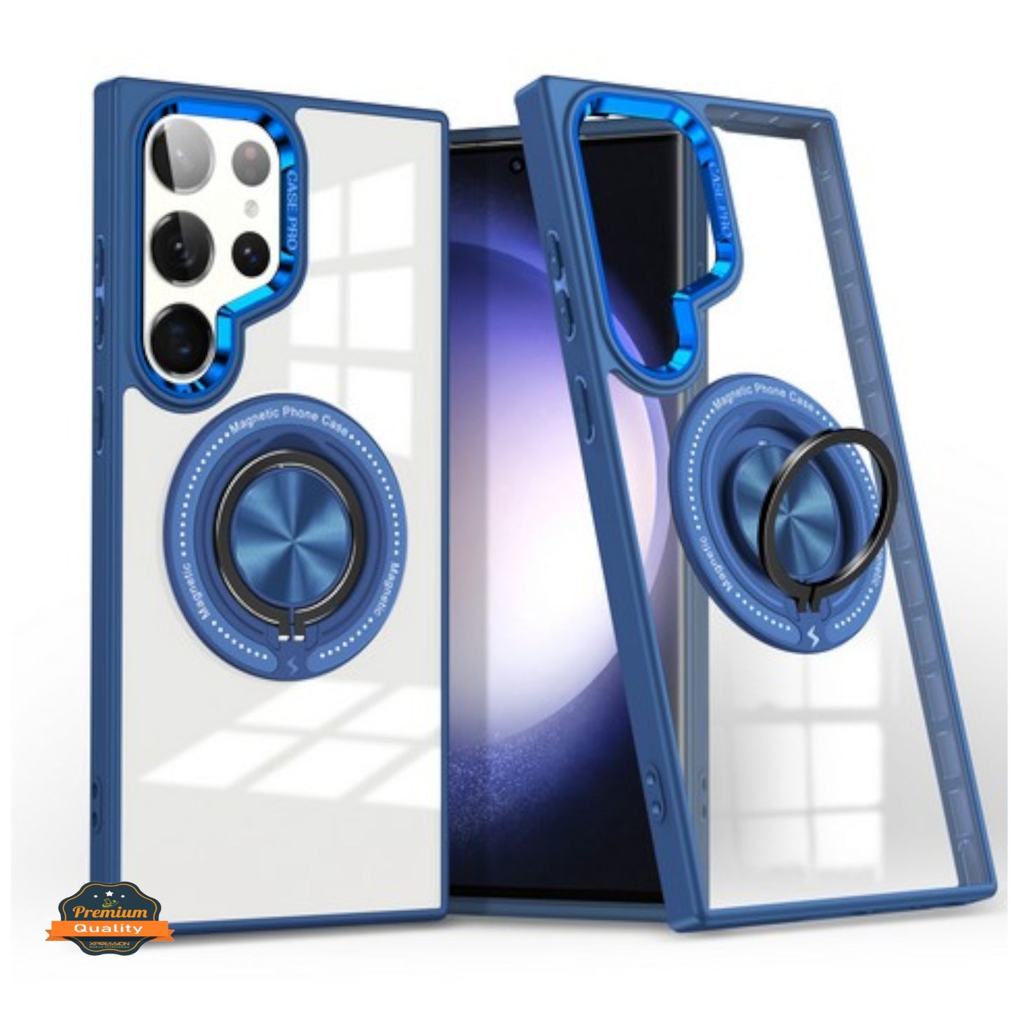 For Samsung Galaxy S25 Ultra Clear Transparent Back Hybrid with Rotating Ring Stand, MagSafe Compatible Shockproof Slim TPU PC Case Cover