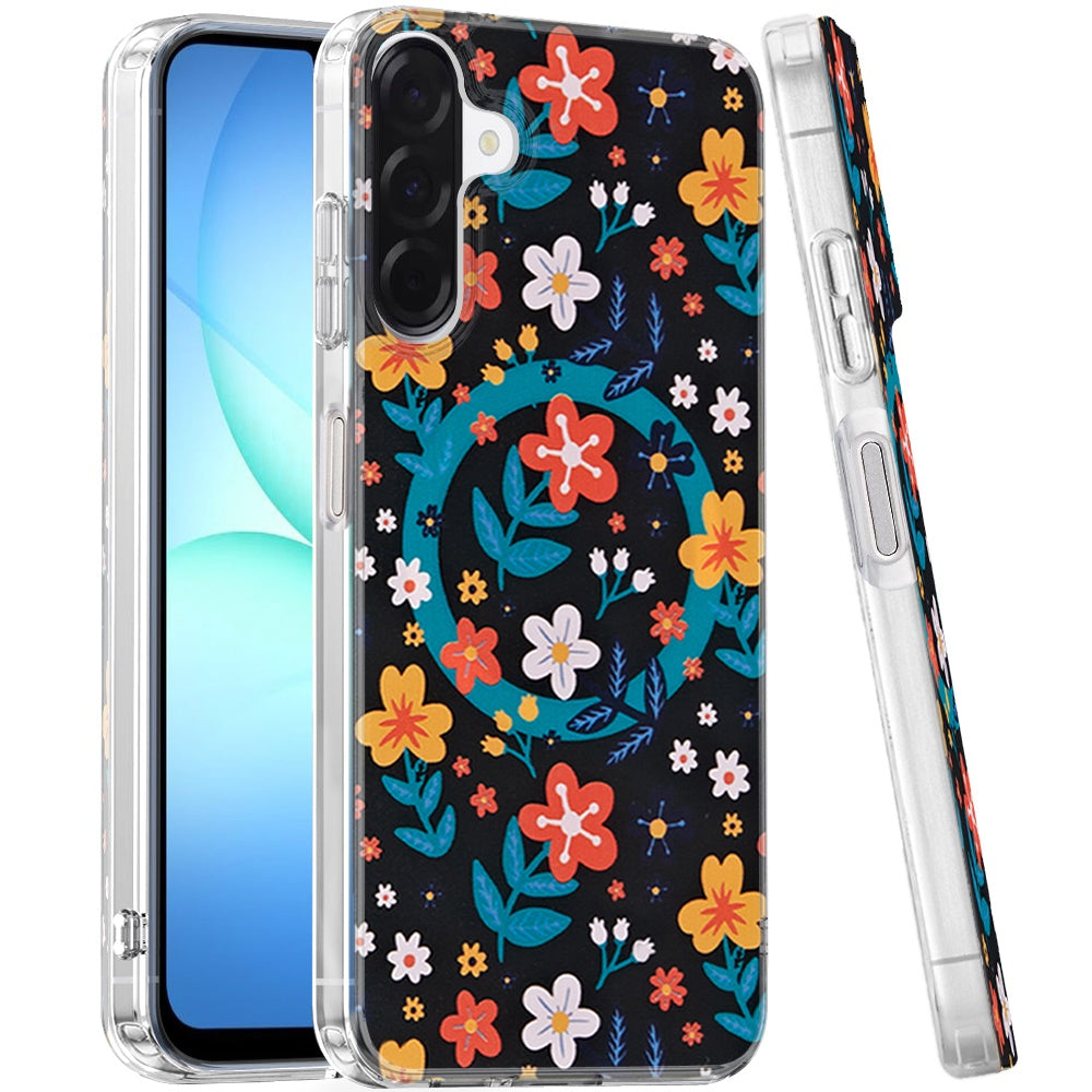 Phone Case for Samsung Galaxy A17 5G Shockproof Dual Layer TPU IMD Print Rugged Anti-Slip Grip Drop Protection Scratch Resistant Slim Fit Glossy Floral Heart Aesthetic Cover
