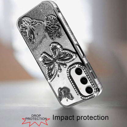 Phone Case for Samsung Galaxy A17 5G Butterfly Freedom Shimmer Glitter Thick TPU Shockproof Anti Slip Durable Protective Design Cover Black