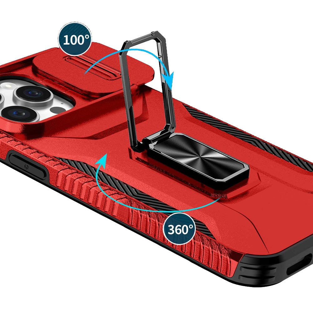 Phone Case for iPhone 14 Pro Max (6.7") Magnetic Ring Stand Camera Protection Shockproof Heavy Duty Kickstand Rugged Grip Anti Scratch Hybrid Cover Red