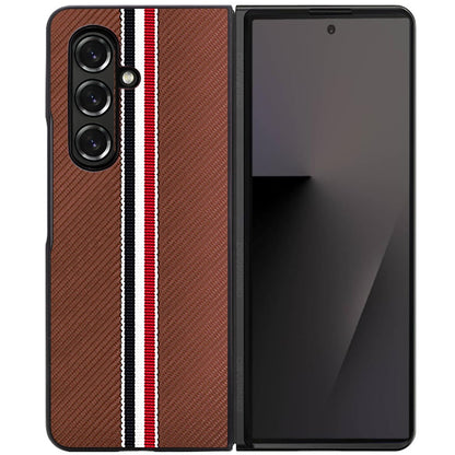 For Samsung Galaxy Z Fold 7 Velvet Fabric PU Vegan Leather, Premium Flip Design, Slim Snap-On Hard PC + TPU Case Cover Brown