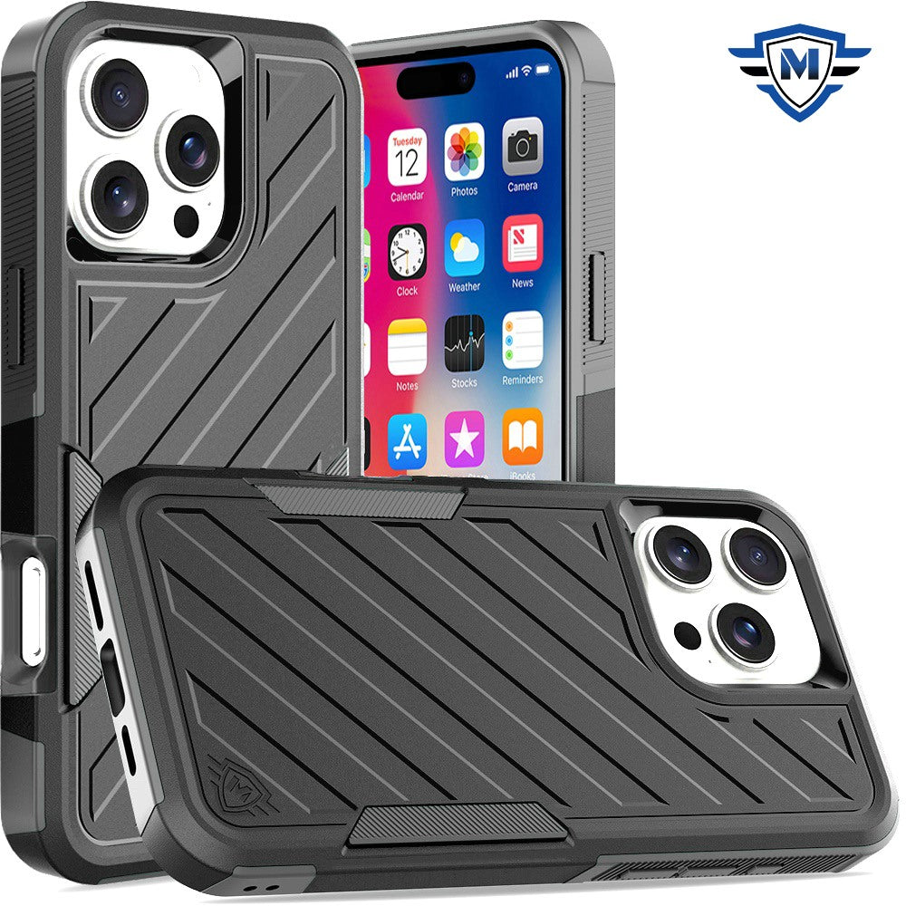 For Apple iPhone 16 Pro Max (6.9") Premium Design Hybrid lined Shockproof Rugged Textured 2in1 Hard PC & Silicone TPU Non Slip Tough Case Cover