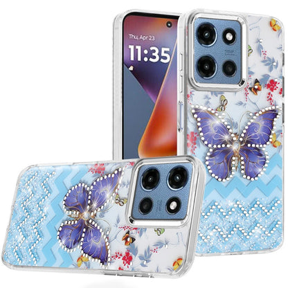 For Motorola Moto G Play 5G 2026 Butterfly Resin Epoxy Diamond Design Metal Edged Hybrid Shockproof Heavy Duty Drop Protection Case Cover