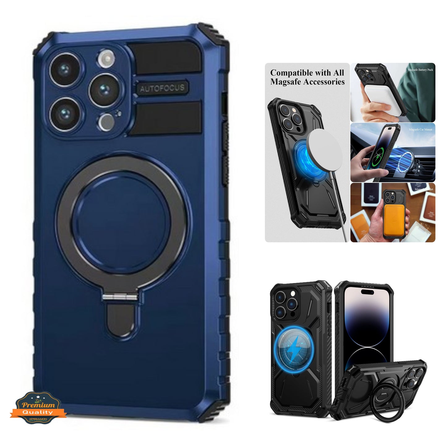 For Apple iPhone 16 Pro Max (6.9") Hybrid Bumper Invisible Stand Compatible with Magsafe 360° Ring Kickstand Shockproof Case Cover