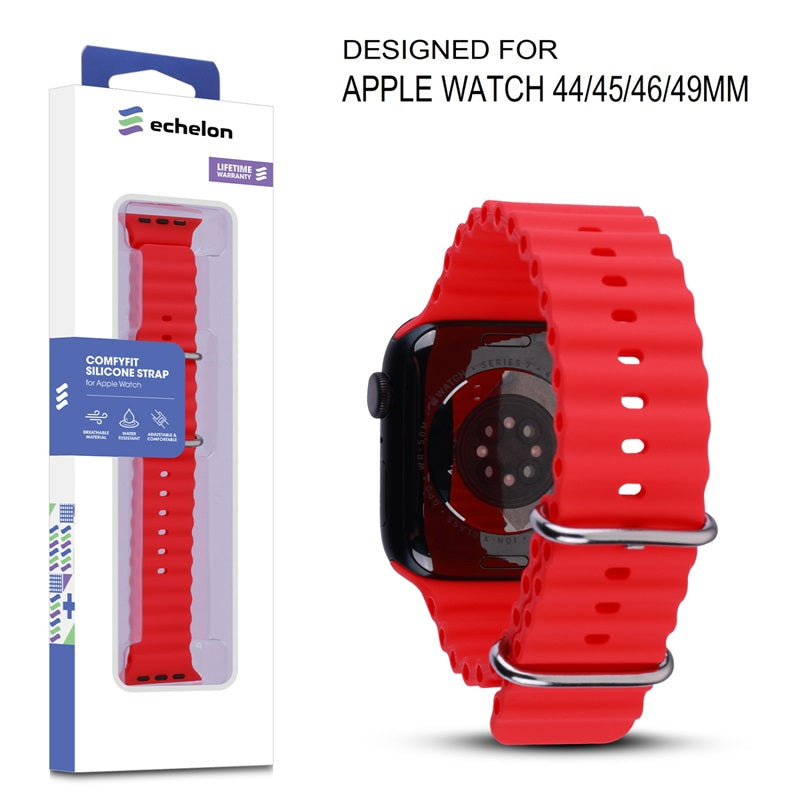 echelon ComfyFit Silicone Strap for Apple Watch Series 9 45mm/Watch Series 10 46mm / Watch SE (2022) 44mm - Red, Apple Watch Accessories