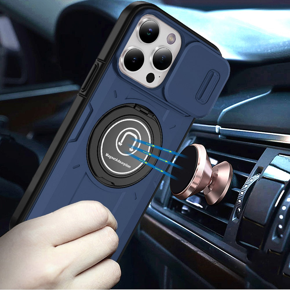 For Samsung Galaxy S23 Ultra Build in Invisible Magnetic Ring Stand with Slide Camera Protector, fit Magnetic Car Mount [Compatible with MagSafe] Case Cover