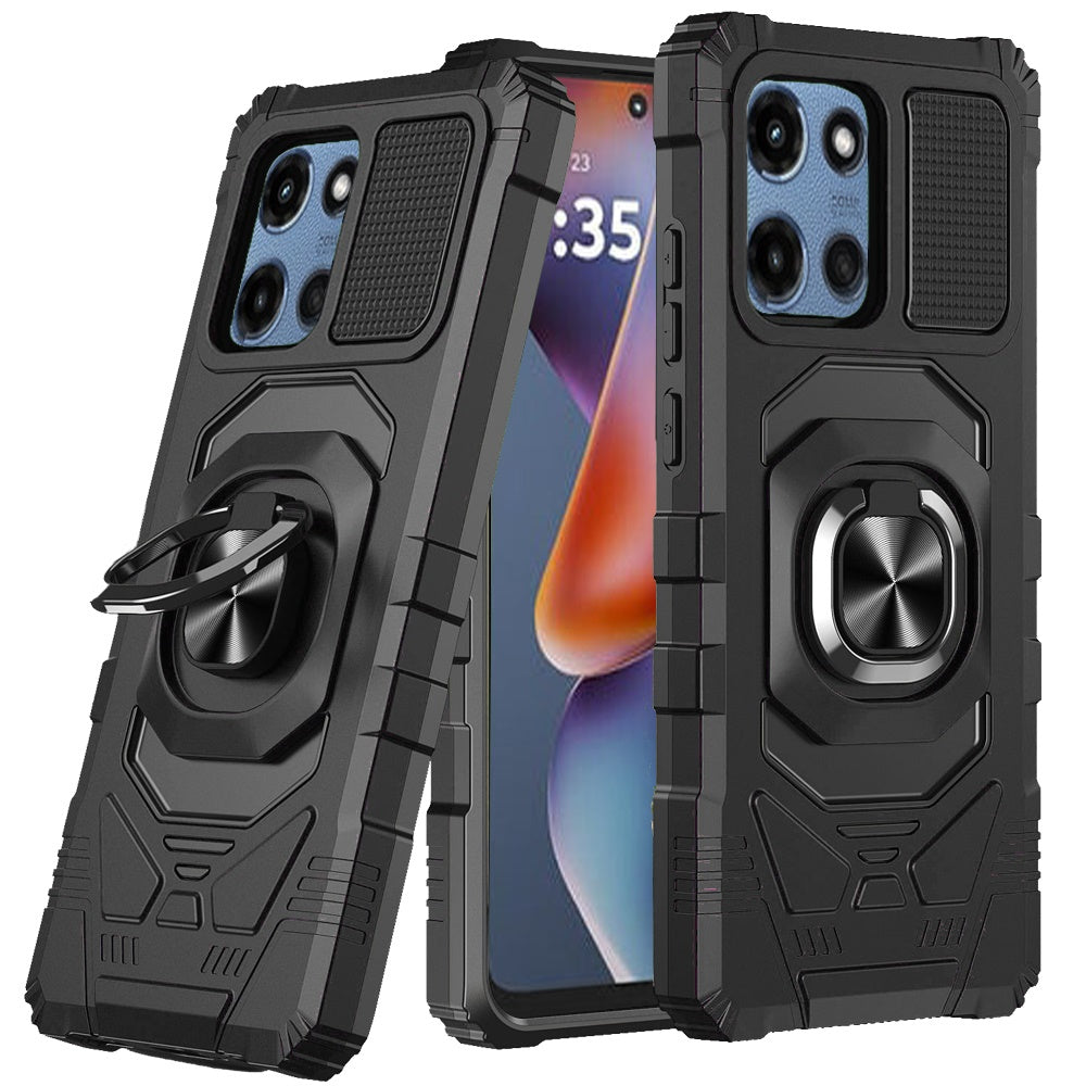 For Motorola Moto G Play 5G 2026 Hybrid Dual Layer with 360° Rotate Magnetic Ring Stand Holder Kickstand TPU Rugged PC Shockproof Case Cover Grey