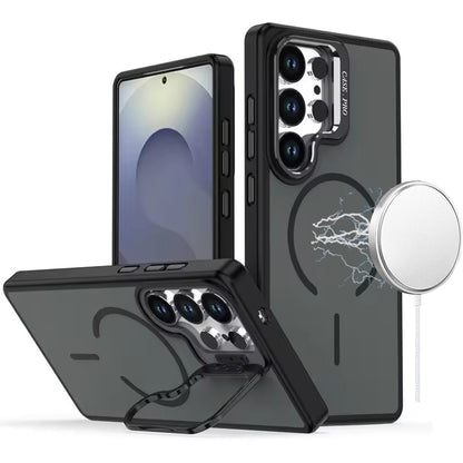 For Samsung Galaxy S26 Ultra MagSafe Compatible Matte Metallic Stand Hybrid Drop Protection Kickstand Case Cover