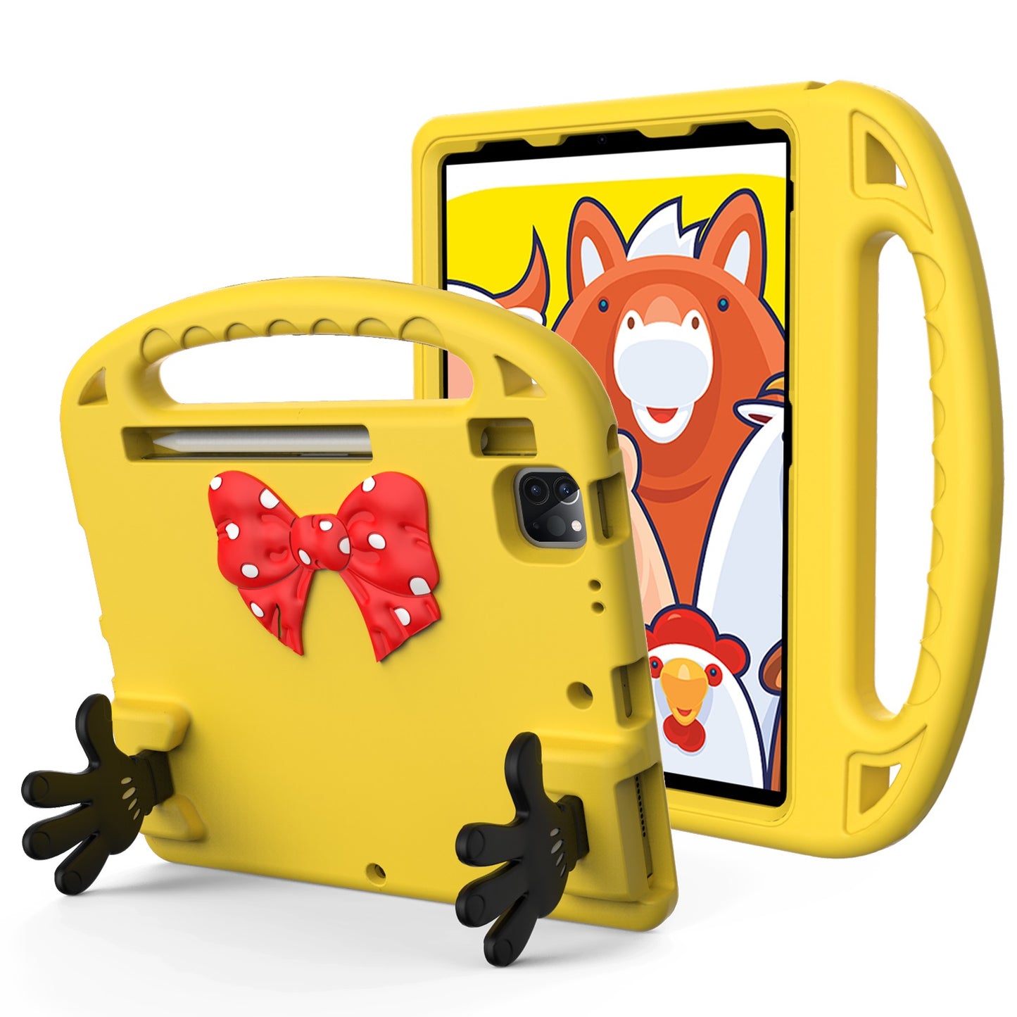 For Hybrid Shockproof Tablet with Bow Hands Kickstand Antislip Rubber TPU Kid-Friendly Drop Protection Yellow Tablet Case Cover