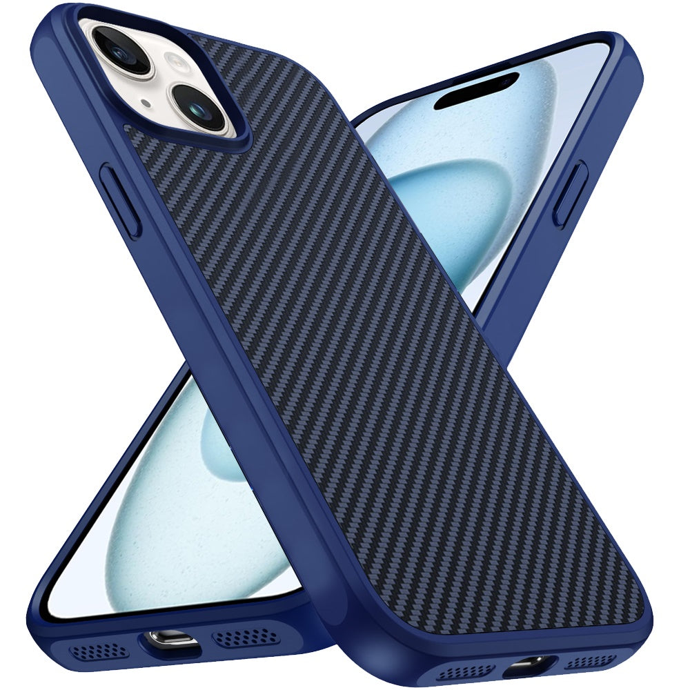 For Apple iPhone 15 Carbon Fiber Design with Magnetic HQ 2.0mm Thick Hybrid Shockproof Rubber Hard PC Case Cover