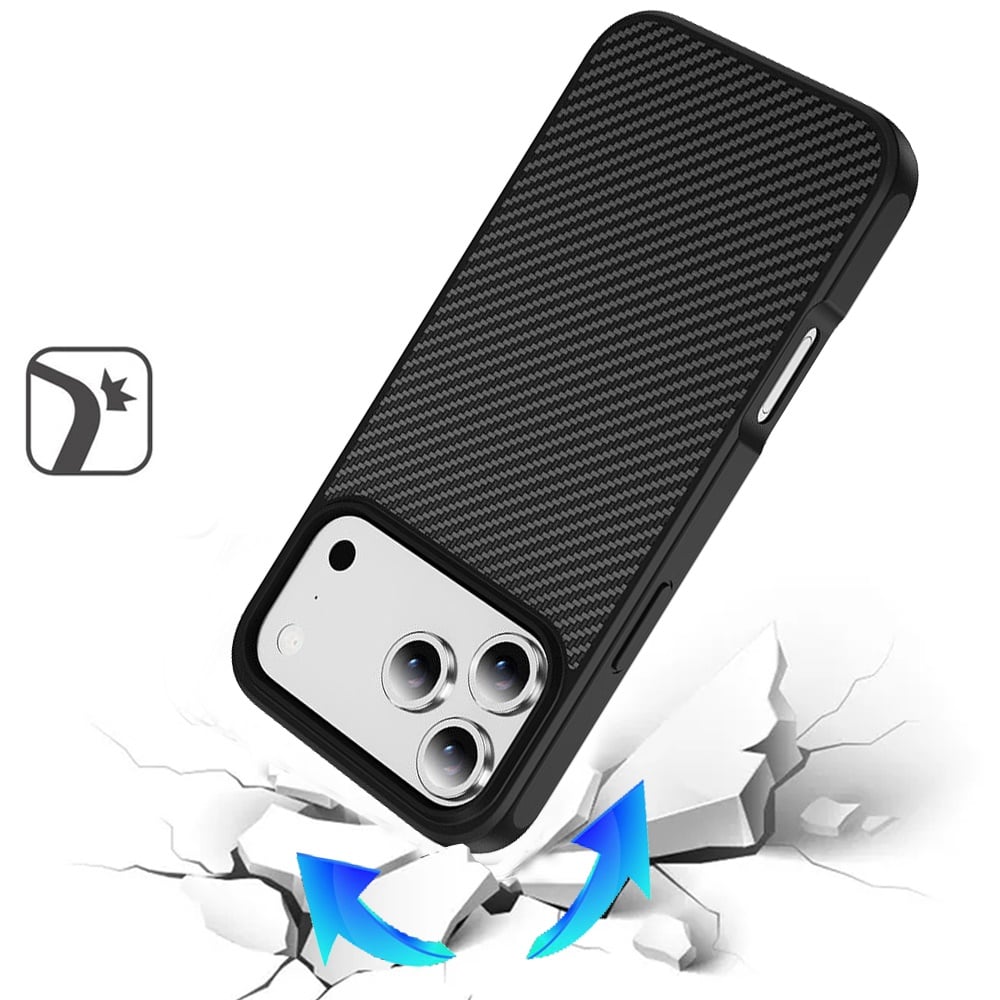 For Apple iPhone 17 Pro (6.3") Carbon Fiber Design with Magnetic HQ 2.0mm Thick Hybrid Shockproof Rubber Hard PC Case Cover