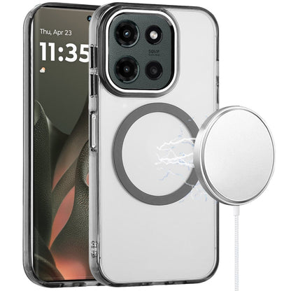 For Motorola Edge 2025 Transparent Back Hybrid Case - Magnetic Circle, Color Frame, Metal Buttons, MagSafe Compatible Case Cover Clear