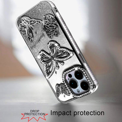For Apple iPhone 13 Pro Luxury Butterfly Sparkle Glitter Diamond Crystal Rhinestone Shimmer Bling Plating Thick TPU Hard PC Case Cover