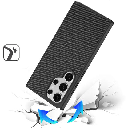 For Samsung Galaxy S24 Ultra Carbon Fiber Design with Magnetic HQ 2.0mm Thick Hybrid Shockproof Rubber Hard PC Case Cover Black