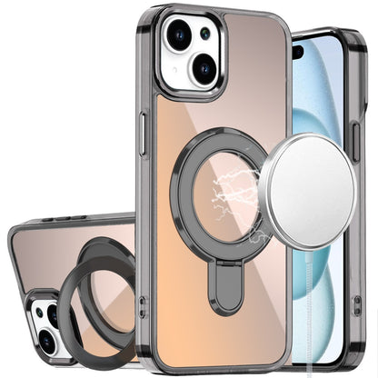 For Apple iPhone 17 (6.3") Chrome Hybrid with Rotating Magnetic Circle Ring Stand, Slim Shockproof Hybrid Case Cover Cosmic Orange