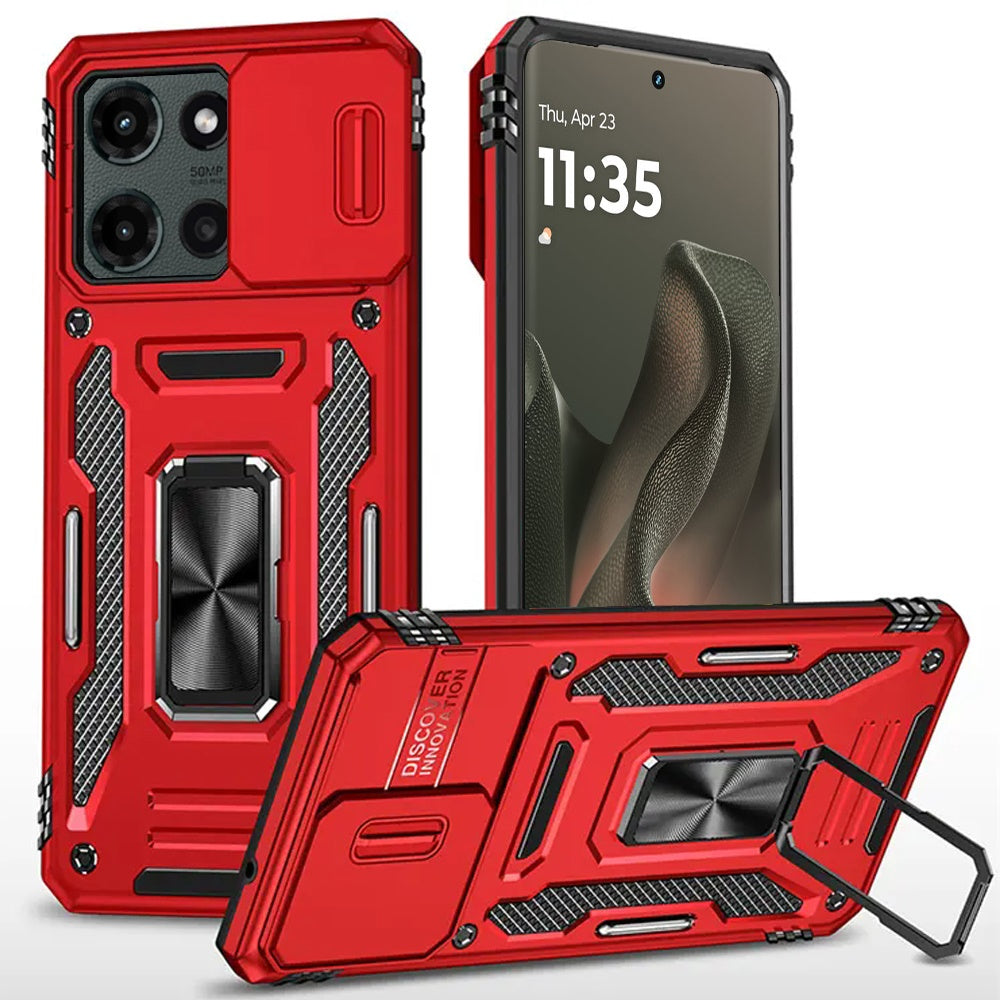 For Motorola Edge 2025 Tough Hybrid Case with Movable Camera Window & Metal Ring Stand Shockproof Case Cover