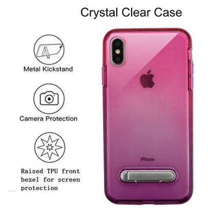 For Apple iPhone XS Max Slim Hybrid Transparent Rubber Gummy Hard PC with Kickstand Protective Purple Pink Phone Case Cover