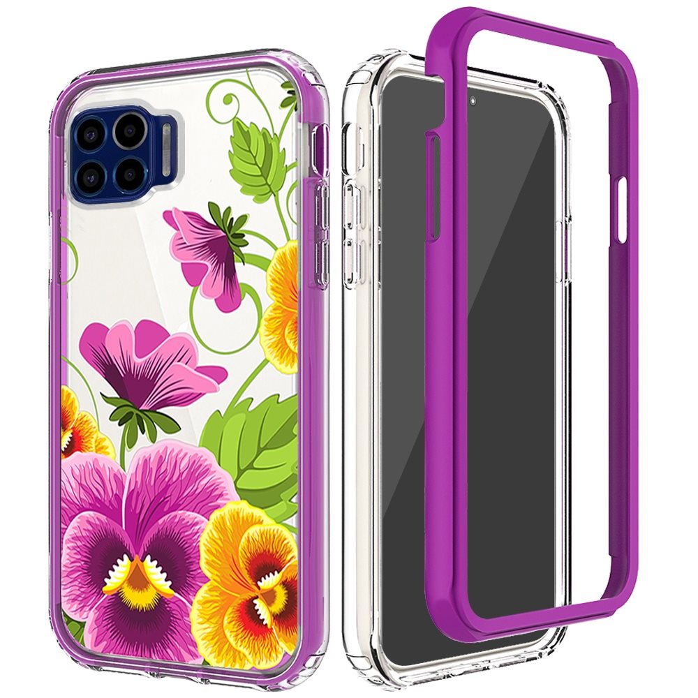 For Apple iPhone 14 Plus (6.7") Beautiful Design 3in1 Hybrid Triple Layer Armor Hard PC Plastic Rubber Frame Purple Summer Floral Phone Case Cover