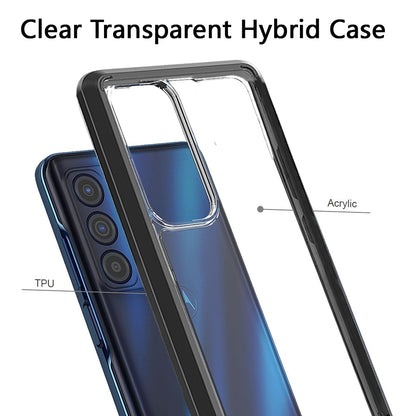 For Motorola Edge 2021 Hybrid Ultra Slim Crystal Clear Transparent Shock-Absorption Bumper with TPU Hard PC Back Frame Black Phone Case Cover