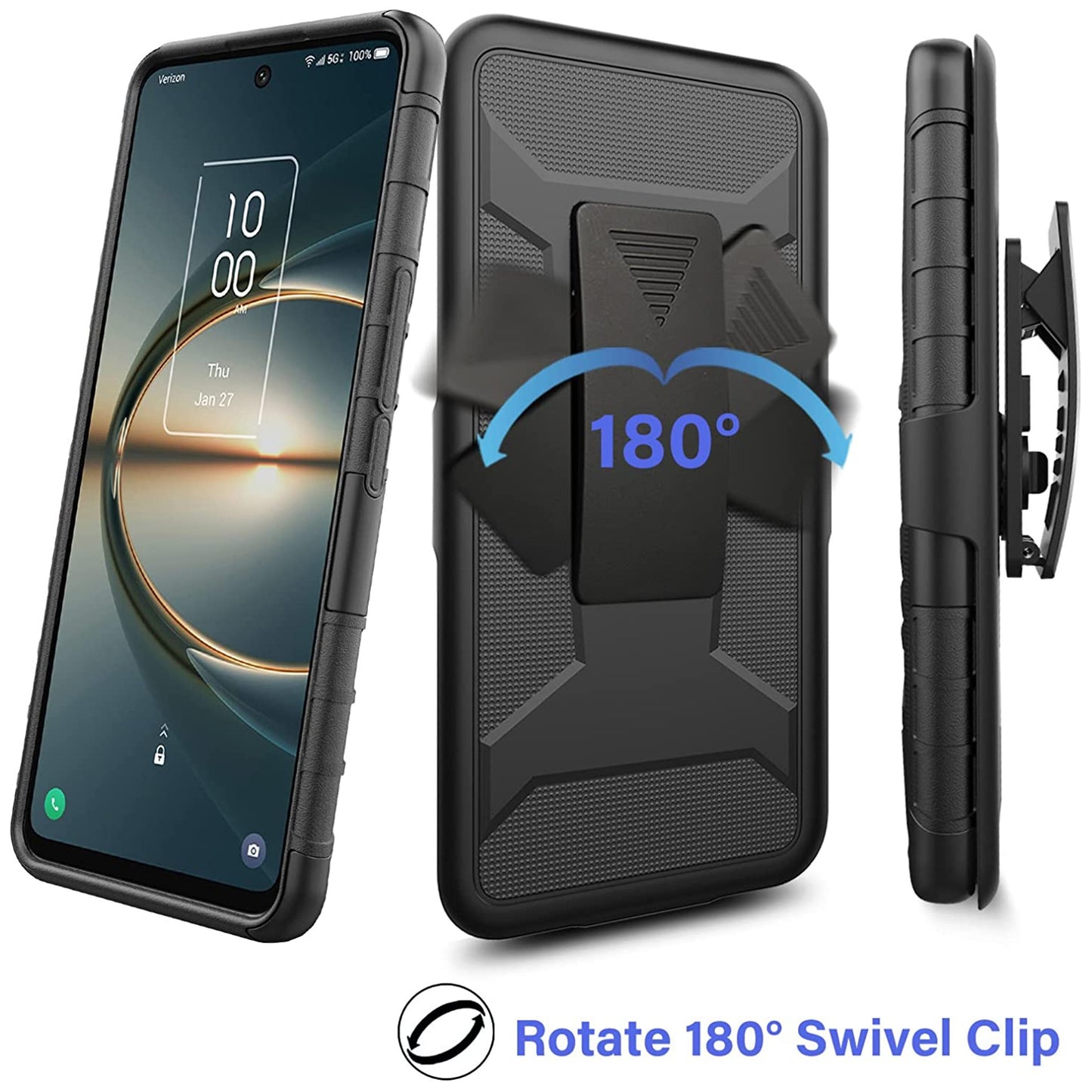 For Motorola Moto G 5G 2022 Belt Clip Holster Dual Layer Shockproof with Clip On & Kickstand Heavy Duty 3in1 Hybrid Black Phone Case Cover