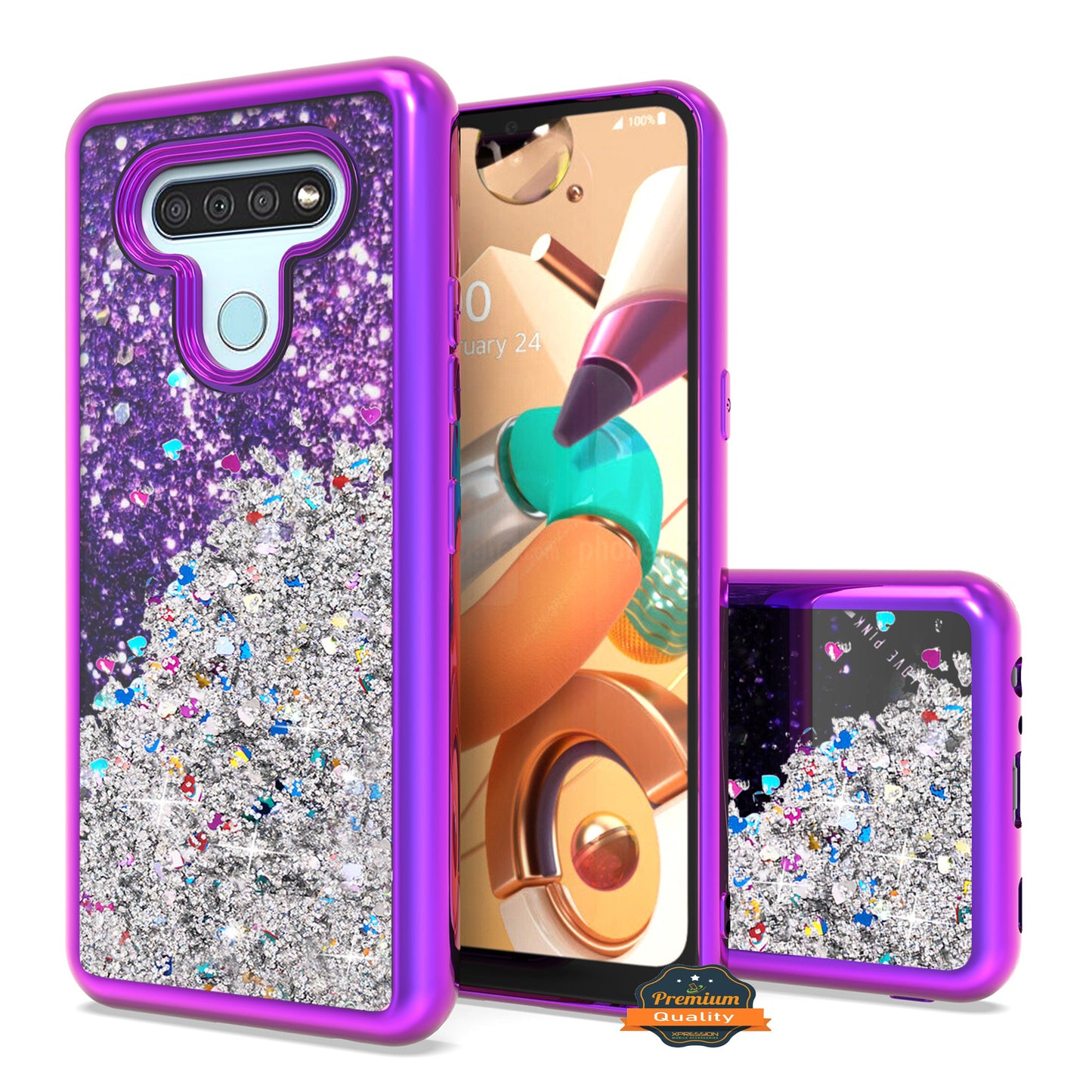 For Apple iPhone 13 Mini (5.4") Pretty Fashion Pattern Plating Design Bling Shiny Moving Glitter Liquid Quicksand TPU Hybrid Rubber  Phone Case Cover