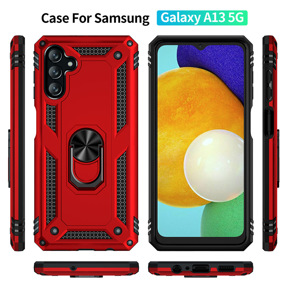 For Samsung Galaxy A13 5G Military Grade Heavy Duty Armor Hybrid with Rotating Metal Ring Kickstand Finger Loop Stand  Phone Case Cover