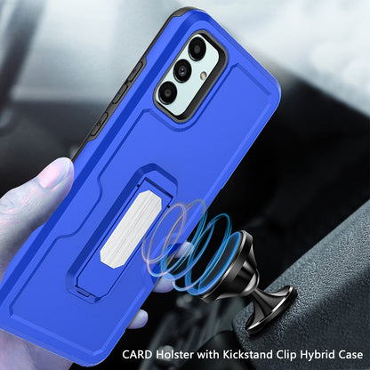 For Apple iPhone 14 (6.1") Armor Belt Clip with Credit Card Holder ID Slot, Holster, Kickstand Protective Heavy Duty Hybrid Blue Phone Case Cover