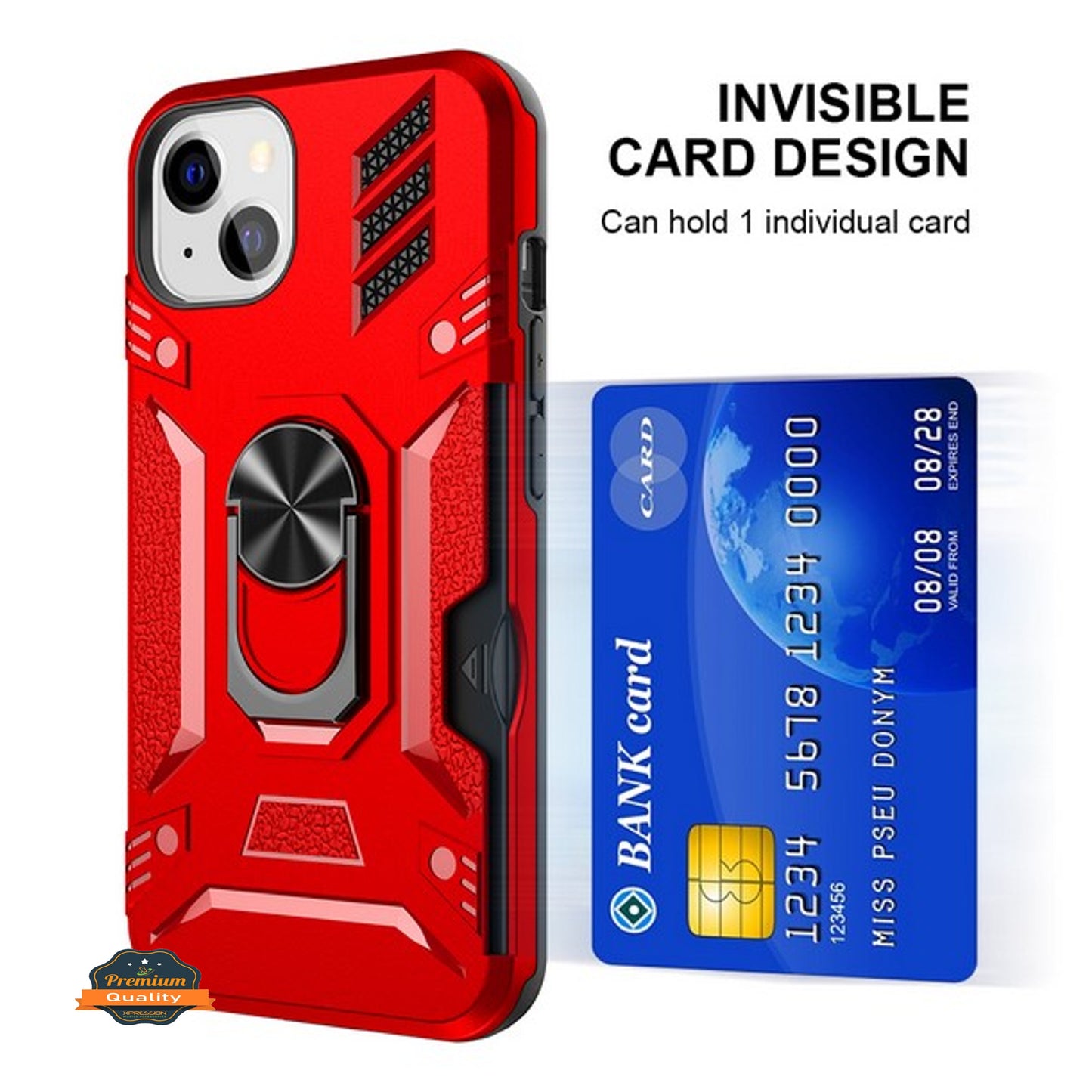 For Apple iPhone 14 /Plus Pro Max Invisible Wallet Credit Card Holder Ring Stand Kickstand Heavy Duty Shockproof Hybrid  Phone Case Cover