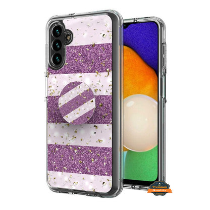 For Samsung Galaxy A13 5G Elegant Pattern Design Bling Glitter Hybrid Cases with Ring Stand Pop Up Finger Holder Kickstand  Phone Case Cover